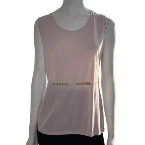 CHANEL ピンク タンクトップ サイズ44 CHANEL | Tops | Chanel Pale Pink Cotton Logo Tank Size Fr 44 Us 12